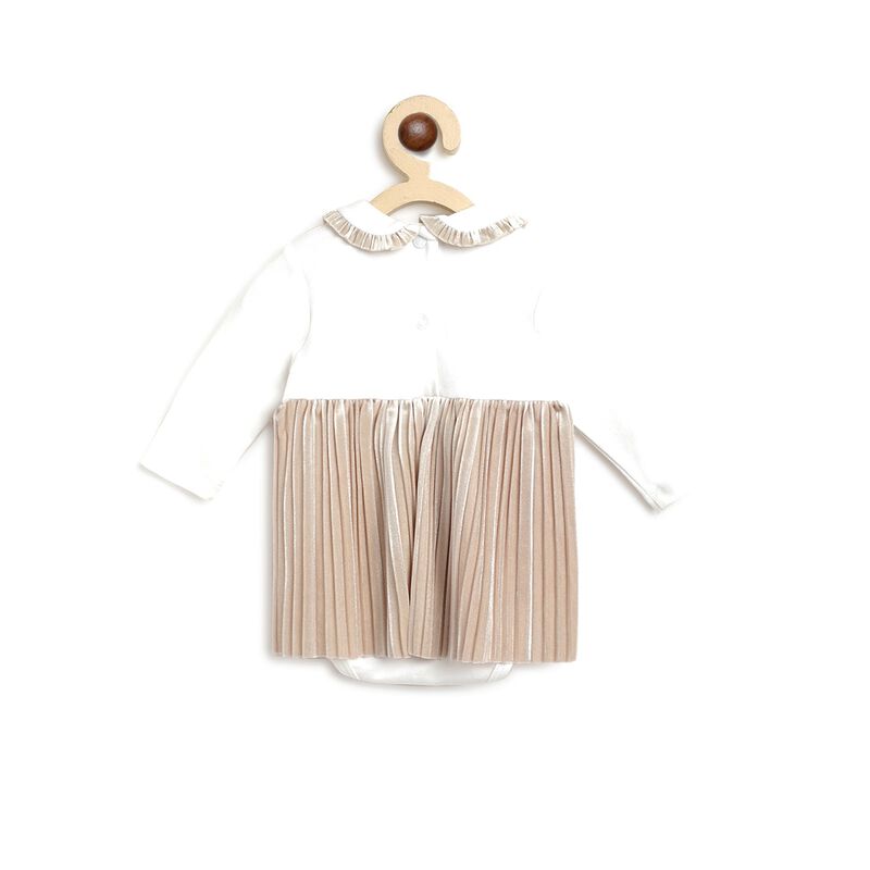 Girls Bronze Velour Long Sleeve Dress image number null